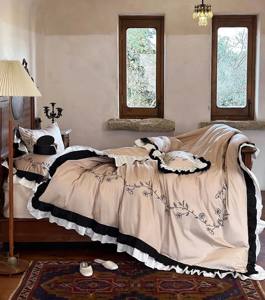 Романтический Комплект постельного белья с цветочной вышивкой полноразмерная