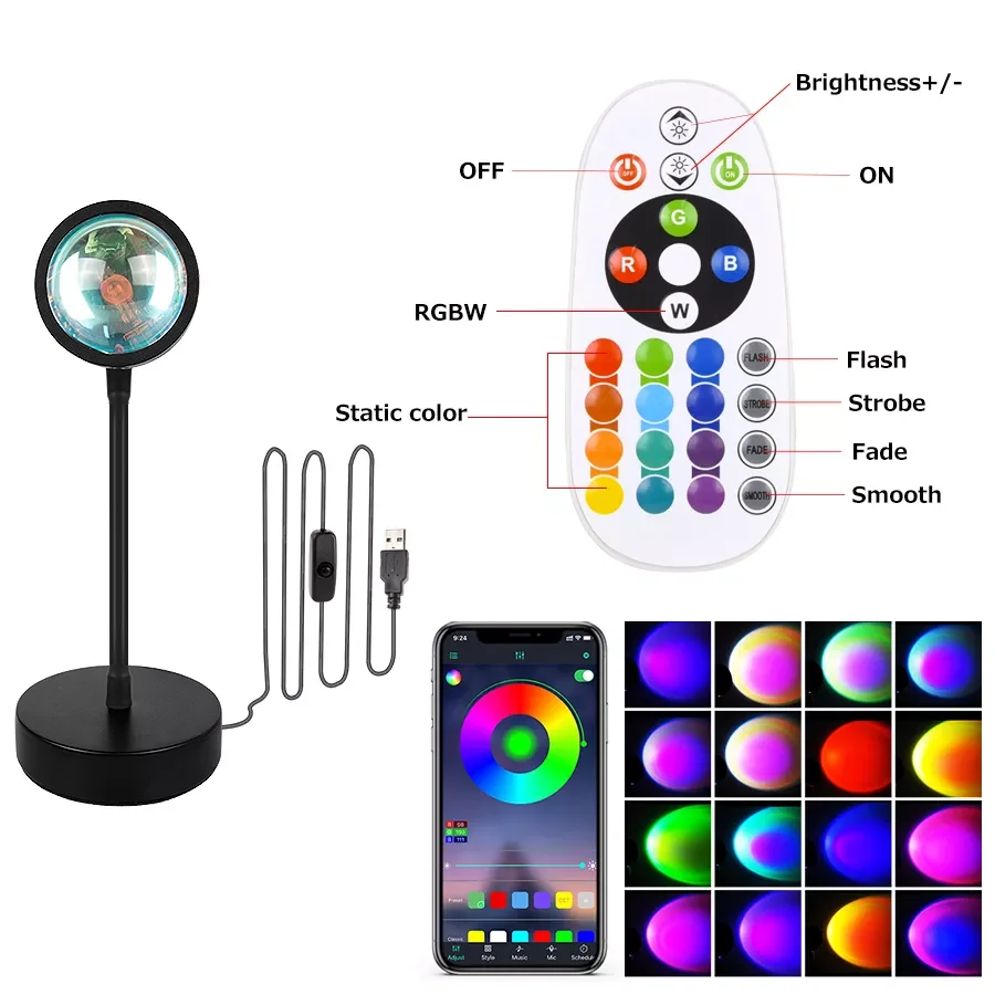 

2023 Smart Bluetooth Sunset Projection Lamp Sunset Projector Night Light APP Remote Led Lights for Room Decoration Photography G