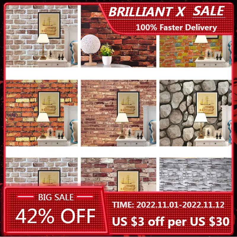 

10M Home Decor 3D PVC Wood Grain Wall Stickers Paper Brick Stone wallpaper Rustic Effect Self-adhesive Home Decor Sticker Room