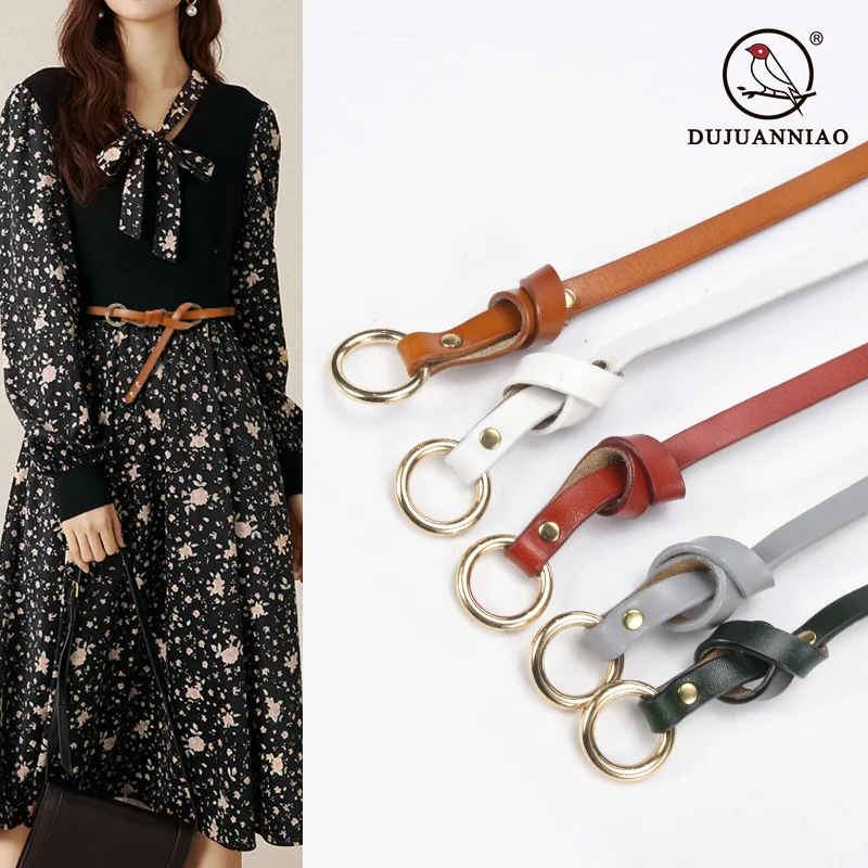 Dress belt female fine leather contracted fashion small knot narrow belt