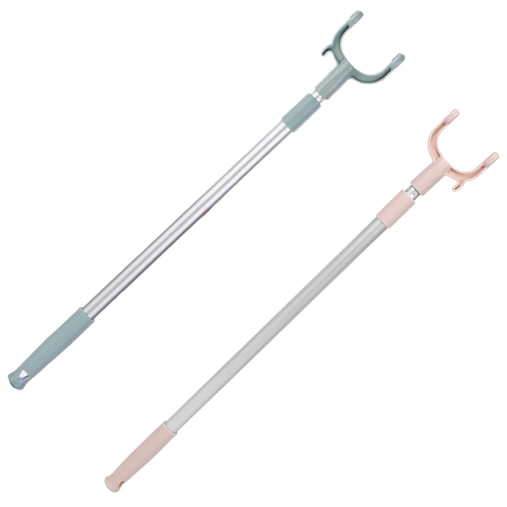 

2 Pcs Metal Hangers Heavy Duty Reach Clothes Poles Household Retractable Adjustable Telescopic Aluminum Alloy Closet Home