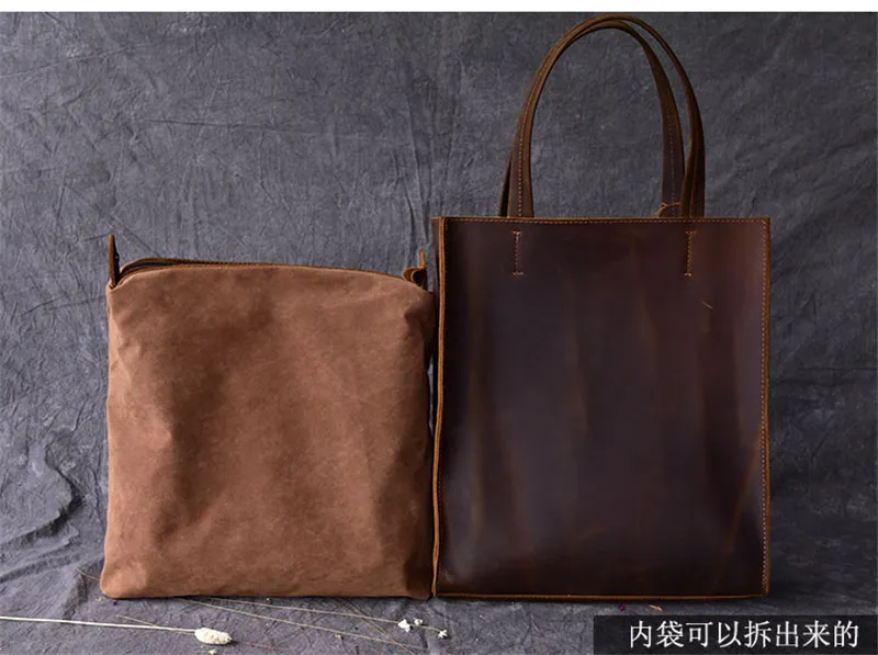 Simple vintage genuine leather men's tote bag fashion casual cowhide shopping shoulder bag work handbags cowhide brown holdall
