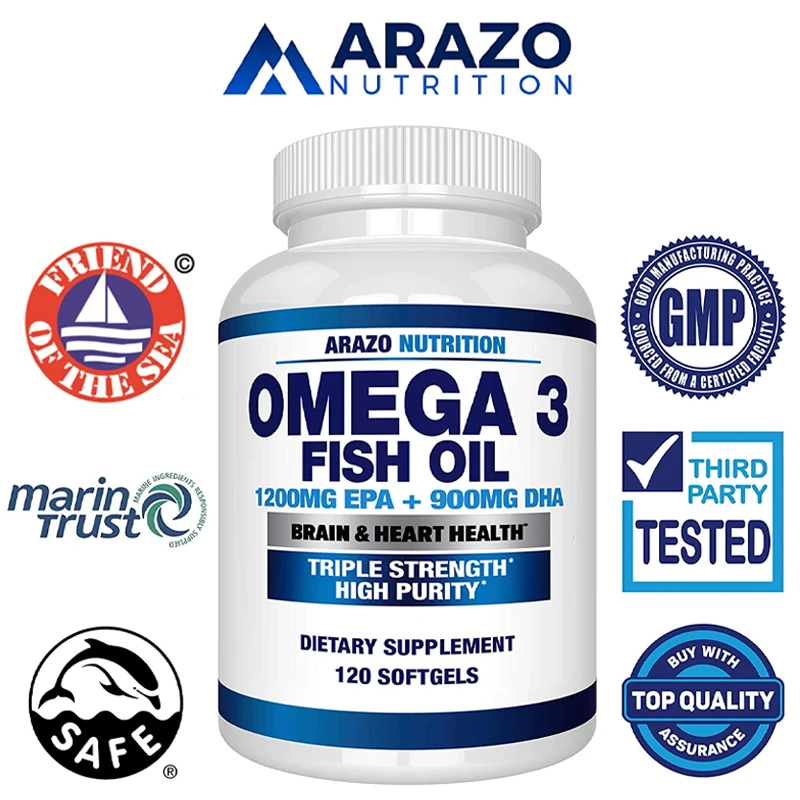 

OMEGA 3 Fish Oil, Odor Free Softgels 2250mg High EPA 1200mg + DHA 900mg Triple Potency
