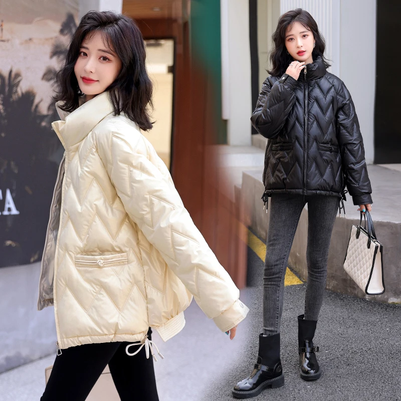 Winter Clothes Women Stand Collar Fashion Shining Parkas Female Cotton Padded Warm Coat Solid Winter Jacket for Women