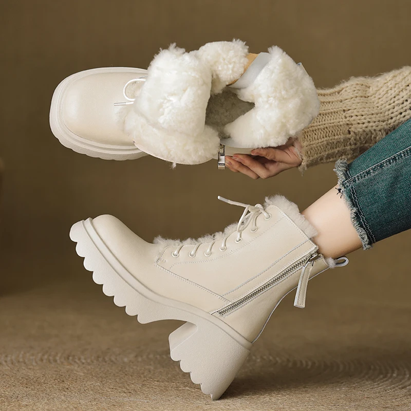 QUTAA 2023 новости женские ботильоны мотоциклетные зимние ботинки из натуральной