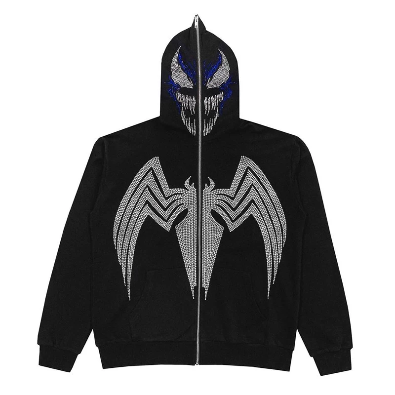 

Oversized Rhinestone Spider Hoodies Ladies Vintage Streetwear Gothic Sport Coat Women Y2k Zip Up Hoodie Sweatshirt Grunge Tops