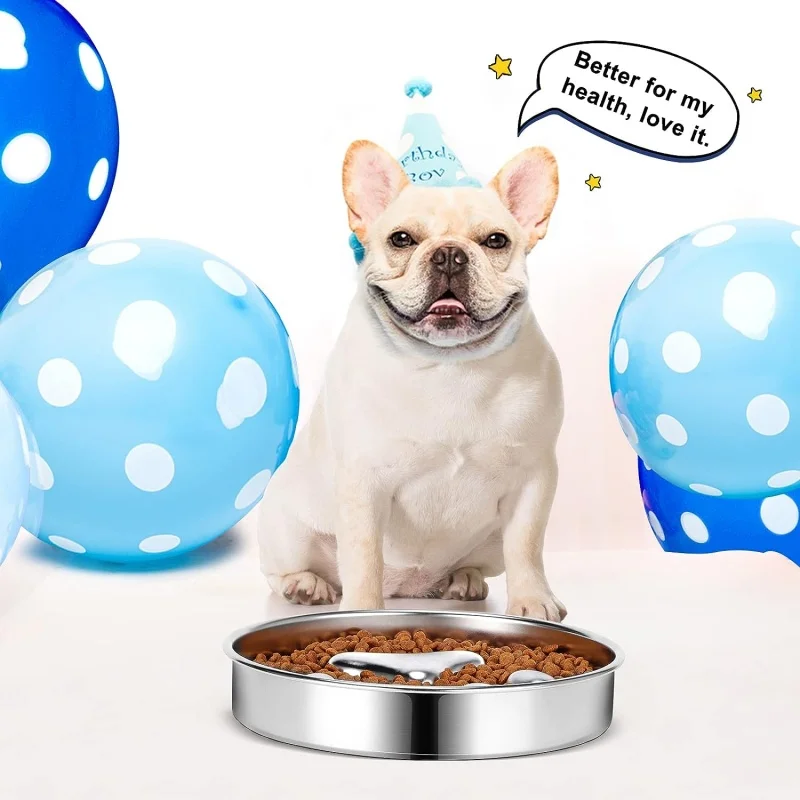 Медленная кормушка для собак Миска воды из нержавеющей стали маленьких и средних