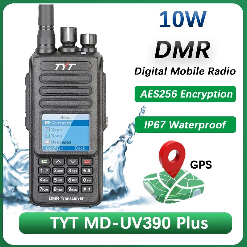 Tyt Md-uv390 Plus Walkie Talkie 10 Вт С Gps Aes256 Шифрование Dmr Цифровое Радио Водонепроницаемый