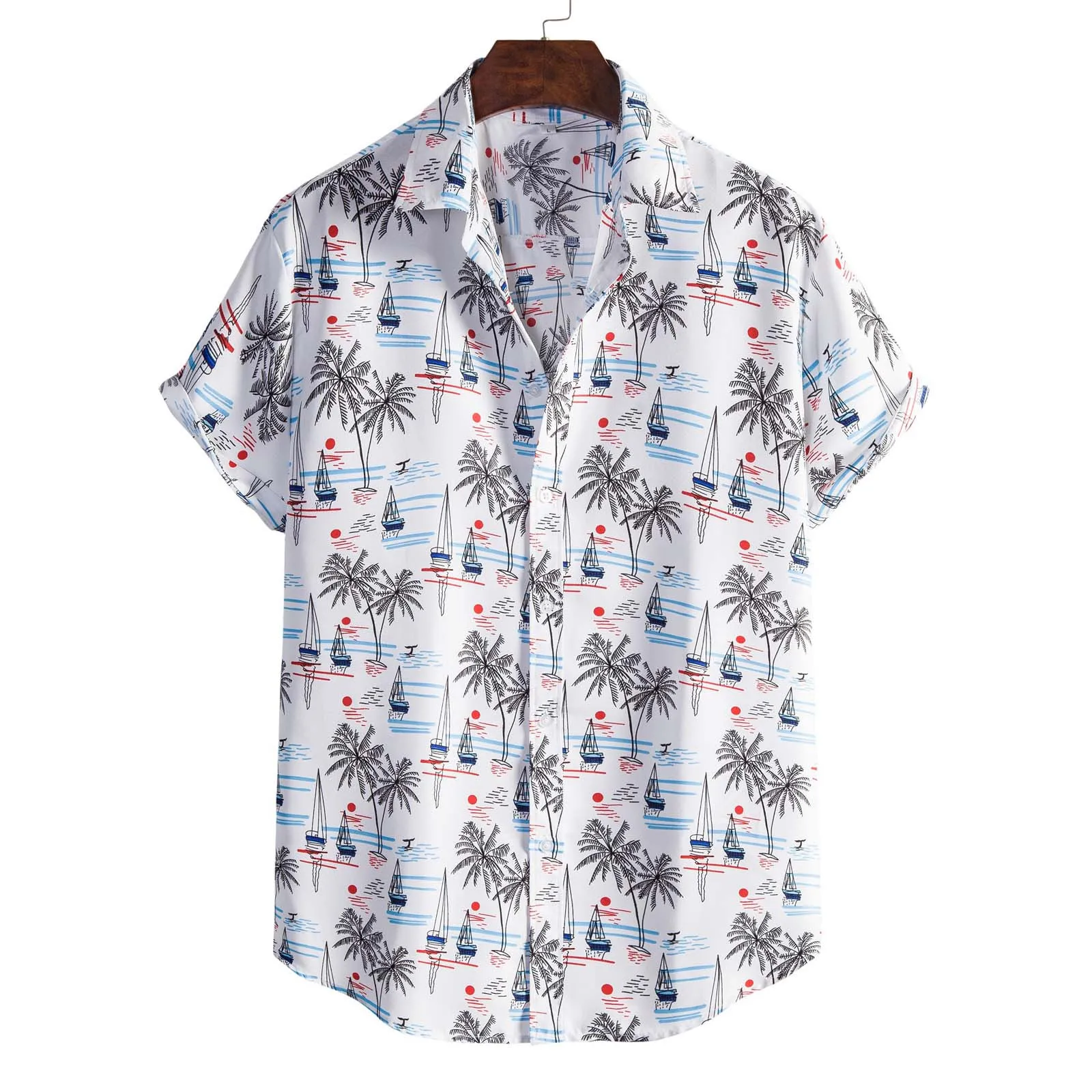 

Рубашка мужская пляжная с принтом, Повседневная Блузка с коротким рукавом, облегающая блузка, большие размеры, весна-лето