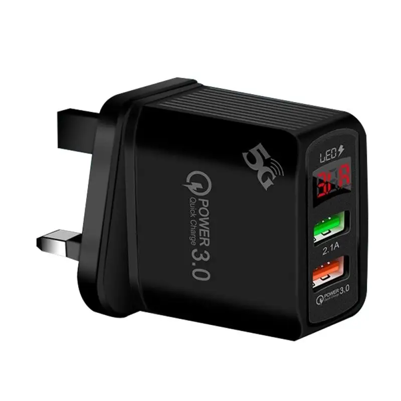 

Mobile Phone Charger Ac100-240v 50-60hz Led Display Smart Travel Adapter Usb Charger Qc3.0-dual Charger 2 Ports Eu/us/uk Plug