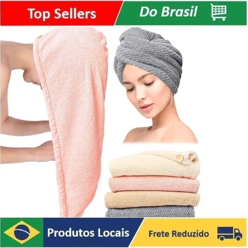 

Touca Banho Toalha Grossa Mágica Cabelo Secar Rápido Touca Banho Com Botão Antifrizz
