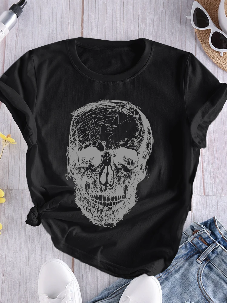 Купи Skull Skulls Funny T-shirts Women Print Short Sleeve Summer Woman Tshirt Tee Shirt Femme Graphic T-shirt Harajuku Black Tshirts за 191 рублей в магазине AliExpress