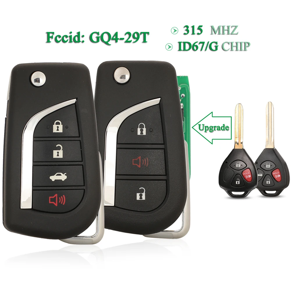 

jingyuqin Modified GQ4-29T 315Mhz For Toyota Camry RAV4 Venza Yaris Remote Car Key ID67/G Chip Fob uncut TOY43 Blade 3/4Buttons