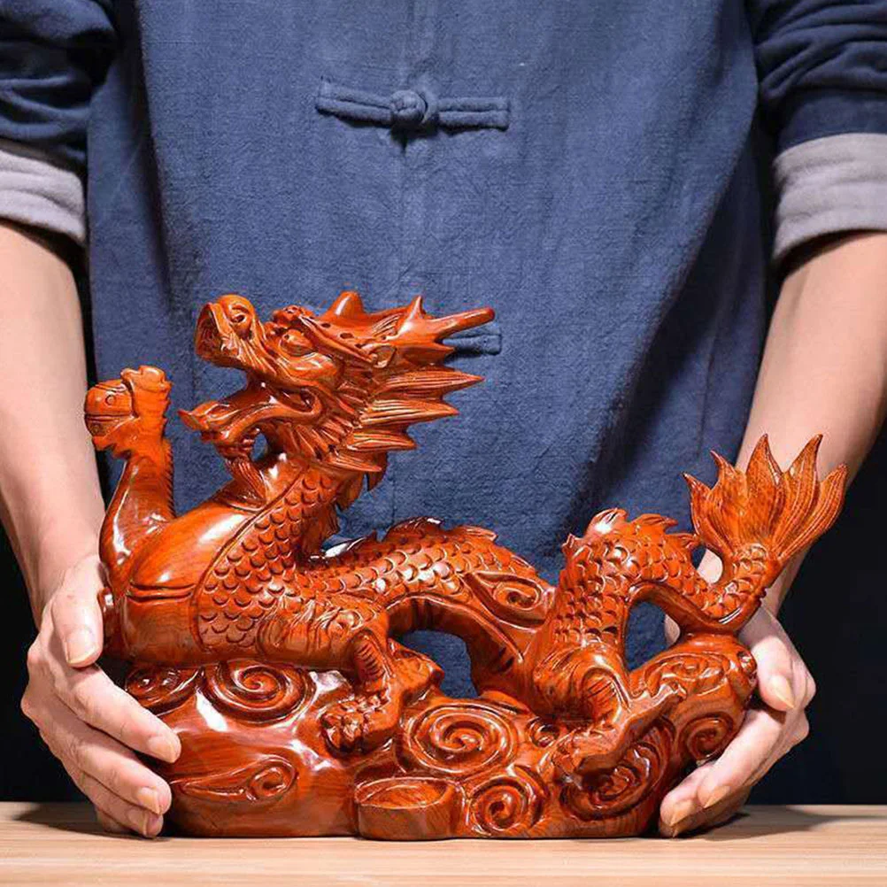 

Dragon Statue Ornament Chinese Figurine Crafts Solid Wood Small Decoration Animal Statues Cabinet Wooden Office Ornaments