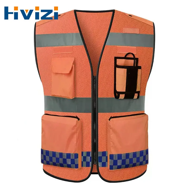 Оранжевый защитный жилет с отражающими полосками, жилет Hi Viz Vis с карманами, светоотражающий защитный жилет для работы