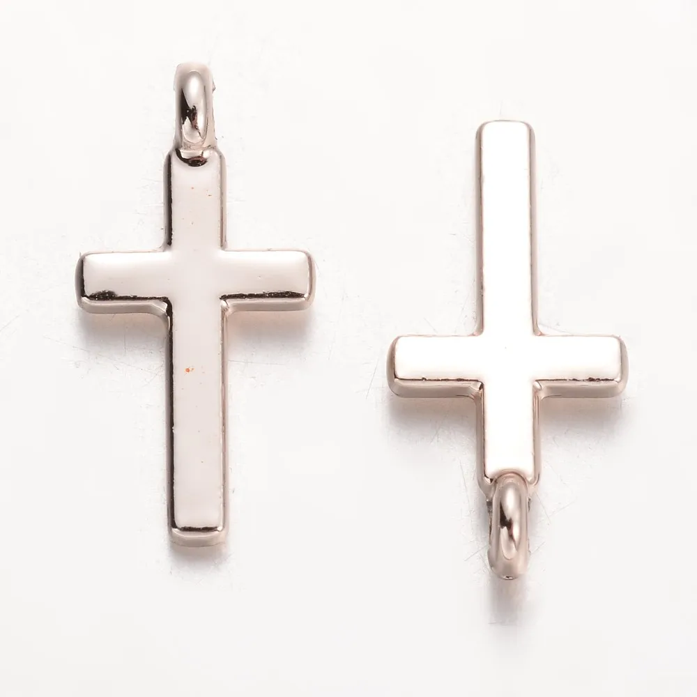 

10PCS Cross Alloy Pendants Rose Gold 17x8x1mm Hole: 1mm