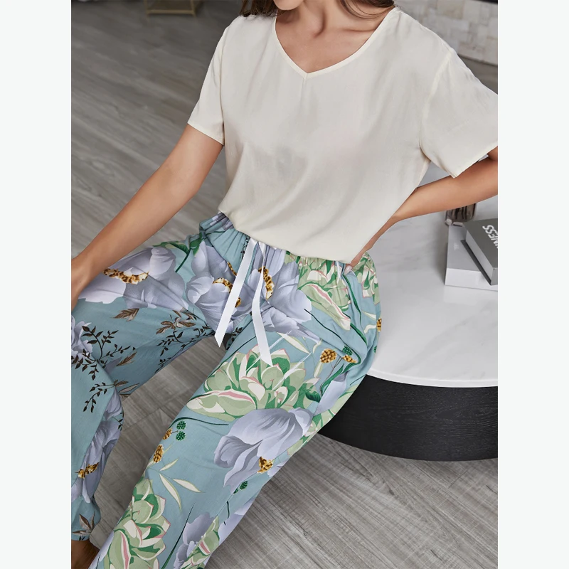 MAYMOLI Loose Pajama Pants for Women Viscose Sleepwear Shorts Comfortable Breathable Sleeping Pants Fashion Home Loungewear
