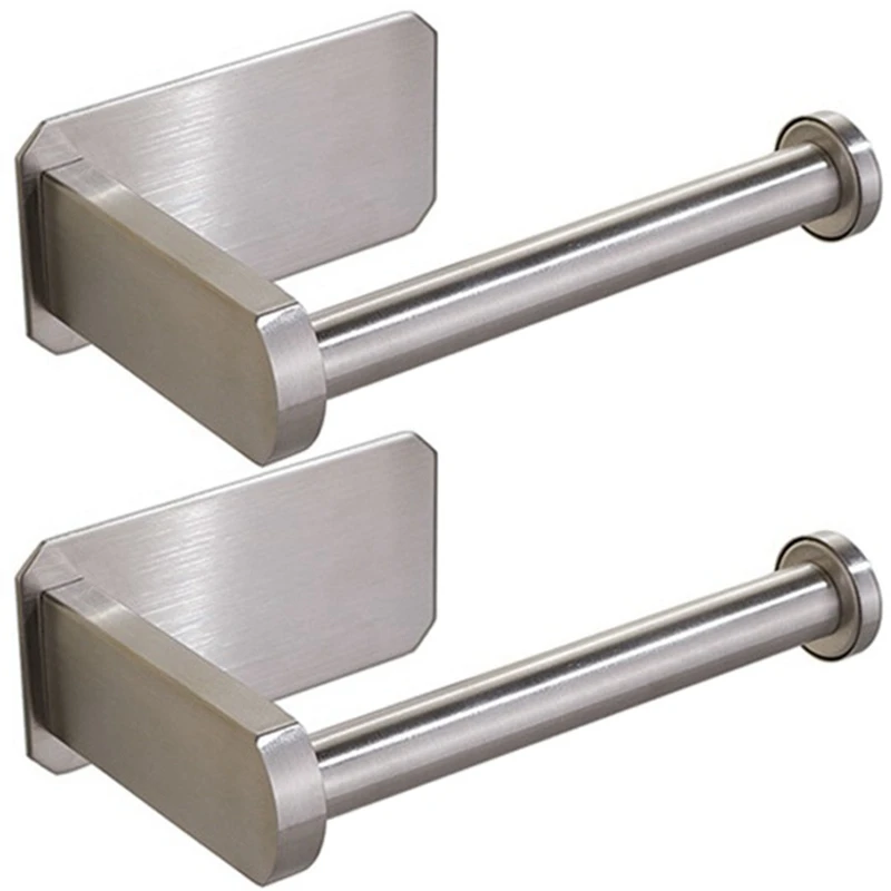 

Hot SV-2X Kitchen Roll Paper Self Adhesive Wall Mount Toilet Paper Holder Bathroom Tissue Towel Rack Holders Silver Short