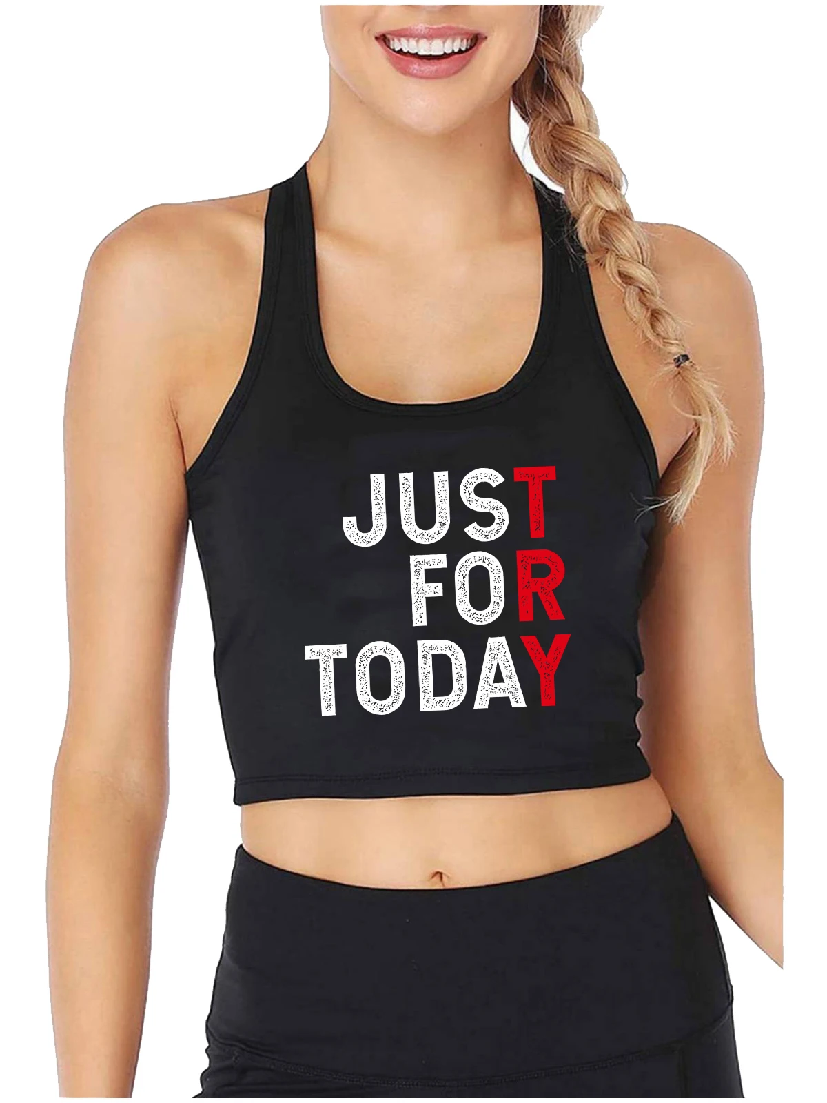 

Just For Today Design Sexy Slim Fit Crop Top Women's Try Print Gym Fitness Training Tank Tops Outdoor Sports Casual Camisole
