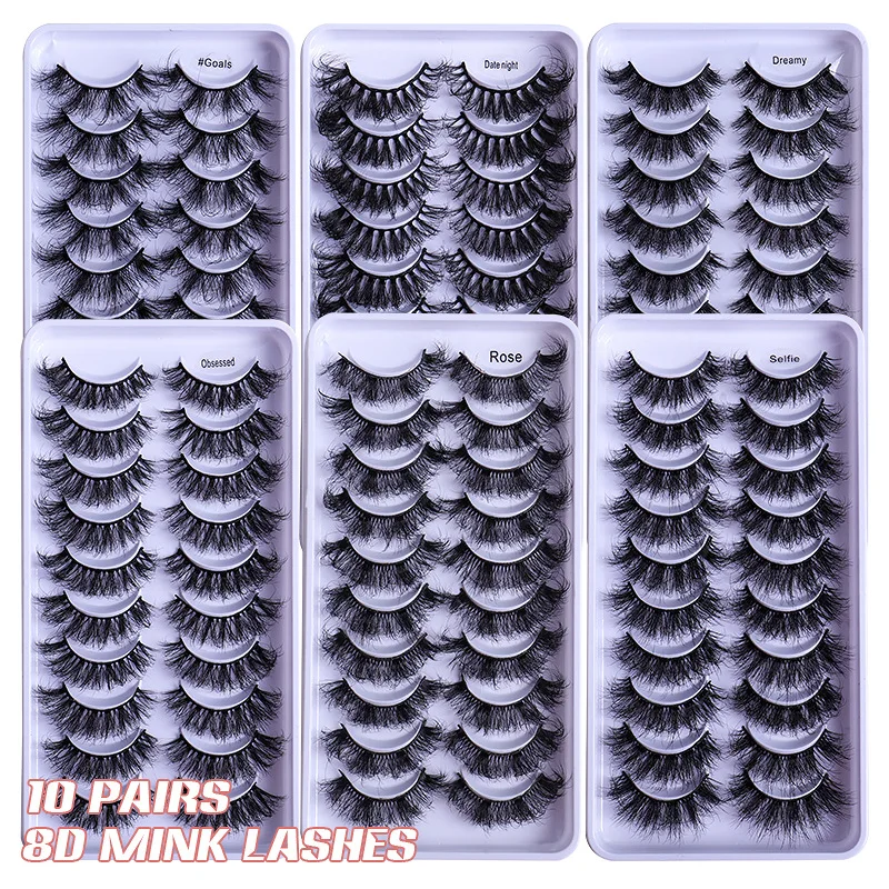 

10 Pairs False Eyelashes Wispy 3D Faux Mink Lashes Dramatic Volume Fake Eye Lashes Fluffy Soft Wispy Faux Natural False Eyelashe