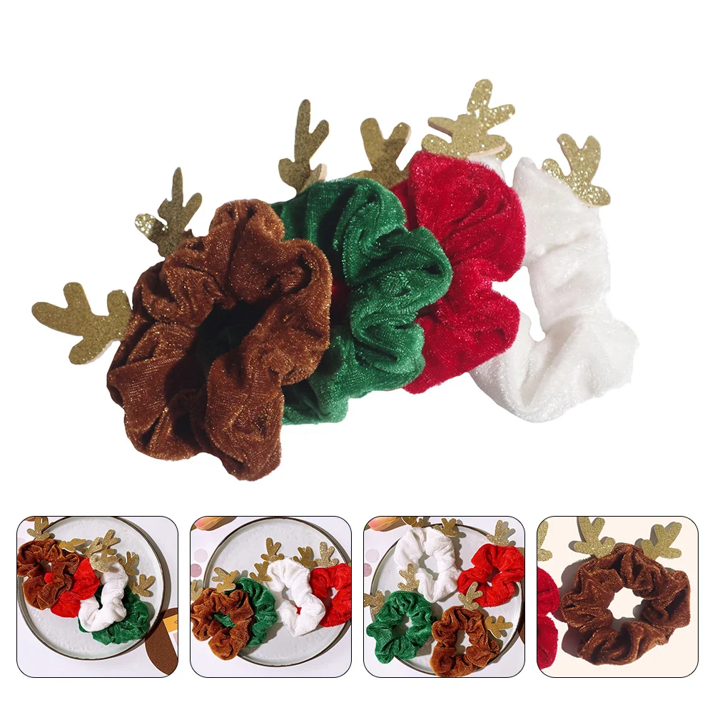 

4 Pcs Christmas Hair Accessories Antler Tie Stretchy Ropes Cloth Elasticity Woman Hairband Rings Miss