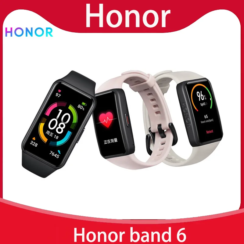 

Оригинальный браслет Honor Band 6, браслет для часов, полноэкранный цветной сенсорный AMOLED дисплей, насыщенность крови кислородом, SpO2 монитор сер...