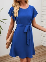 solid butterfly sleeve belted tunic dress