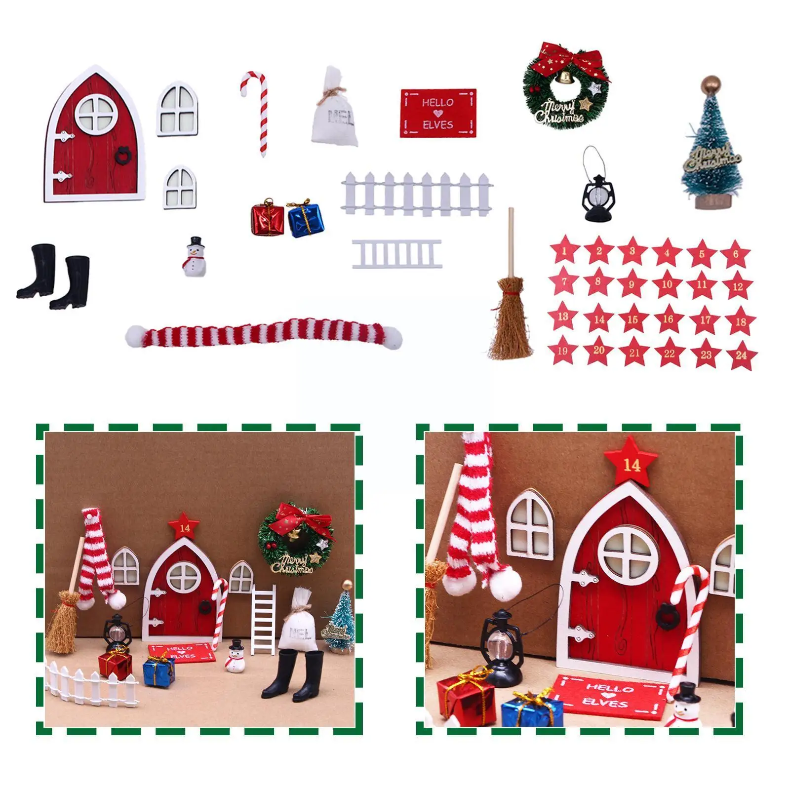 

Mini house Elf Door Christmas Decoration Set Miniature wooden door decoration scene Christmas Mini Elf door accessories DIY N2C5