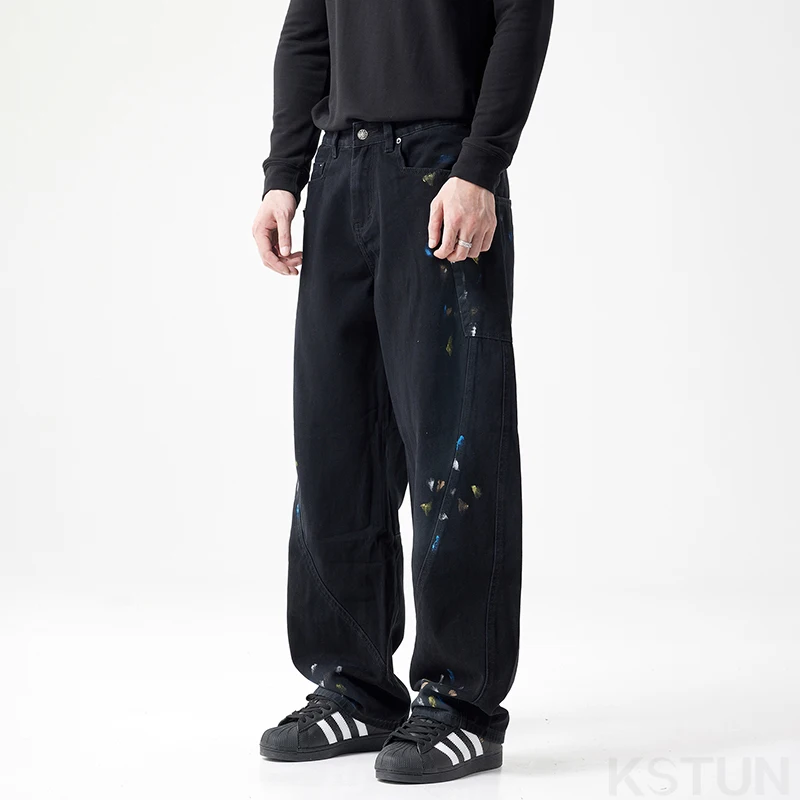 Черные джинсы KSTUN для мужчин мешковатые брюки мужские свободные с широкими