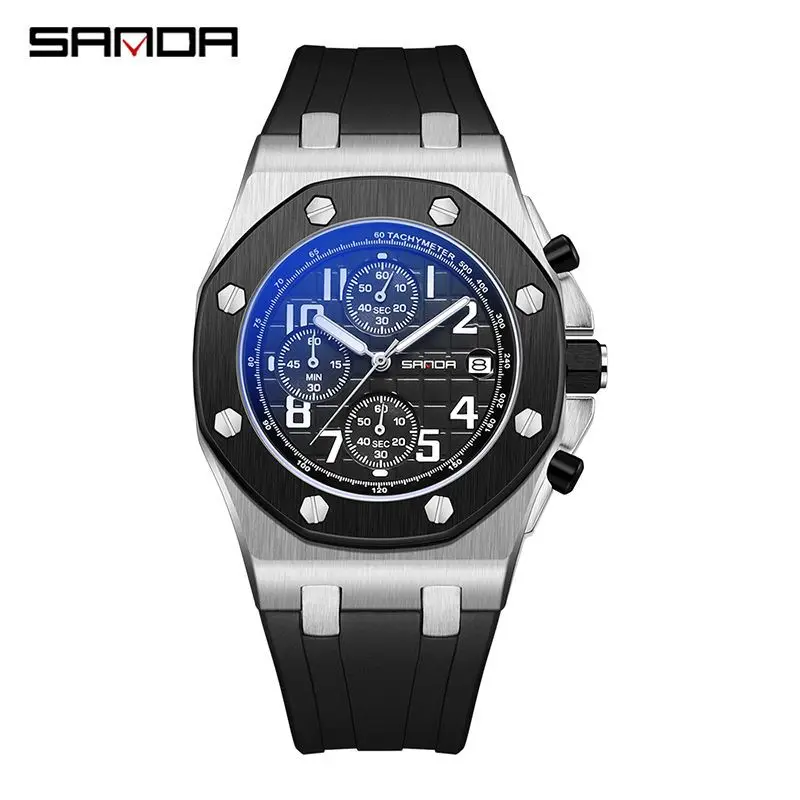 

Sanda 7029 Trendy Fashion Silicone Strap Waterproof Quartz Movement Multi Functions Business Men Date Display Wrist Stop Watch