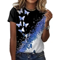 2022 new style womens 3d floral print short sleeve t shirt casual round neck niche design butterfly animal top fashion t shirt