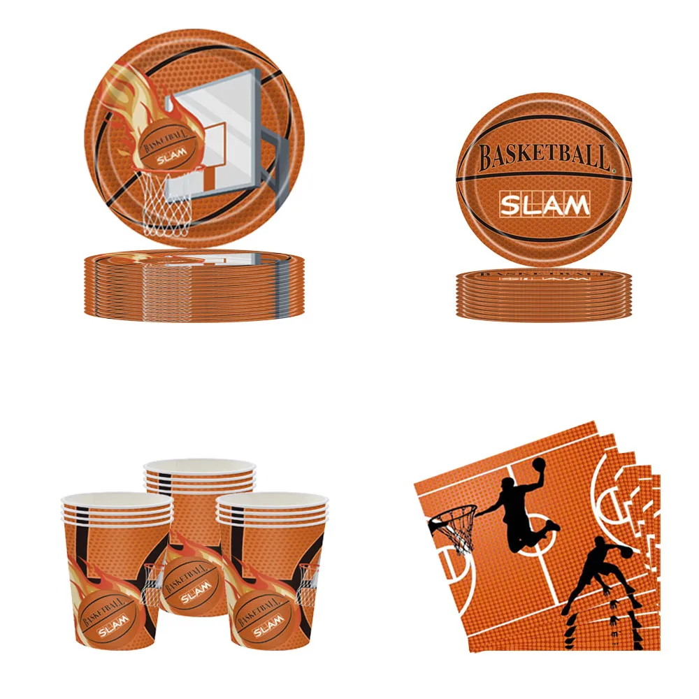 

Basketball Birthday Party Disposable Banner Tableware Set Cup Plate Paper Towels Happy Boys Sports Birthday Party Decoration