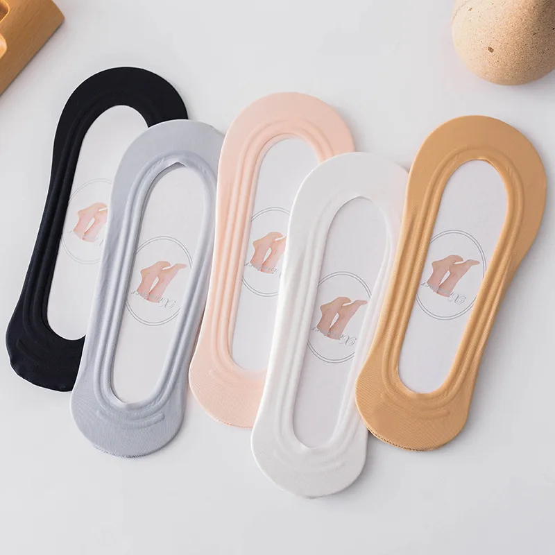 Spring/Summer Thin Silicone Anti slip Invisible Solid Color Boat Socks 5 Pair Lace Edge Versatile Women's Socks