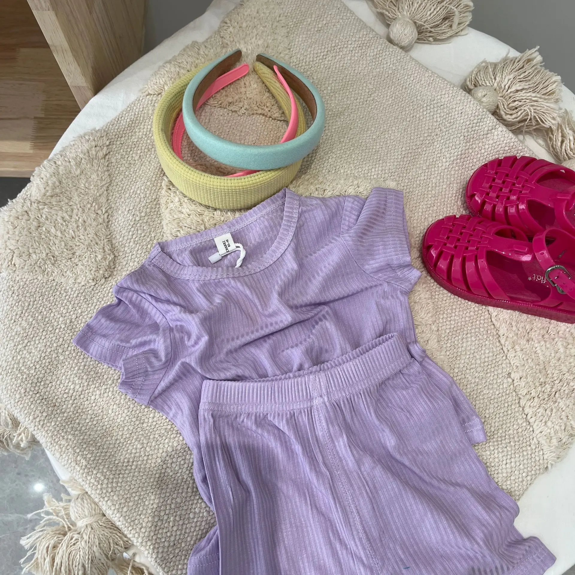 Baby Boys Girls Ribbed Cotton Outfits Short Sleeve Tops+Shorts Sleepwear Pajamas Set Children 2pcs Nightgowns Kids Clothing