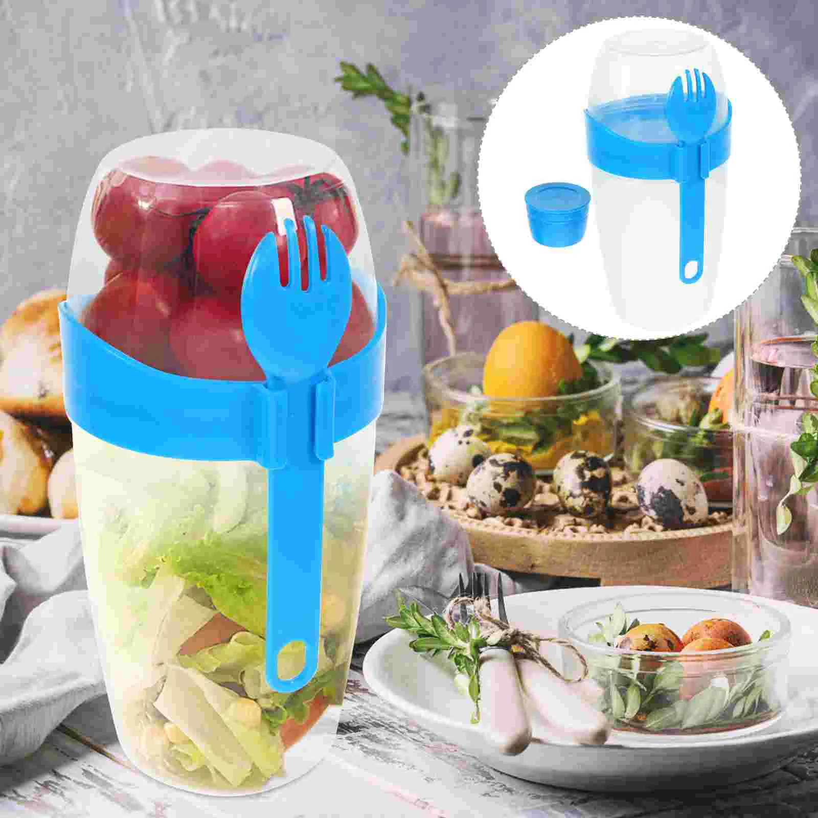 

With Spoon Convenient Double Layer Salad Holder Keep Fit Salad Meal Shaker Cup Salad Dressing Shaker