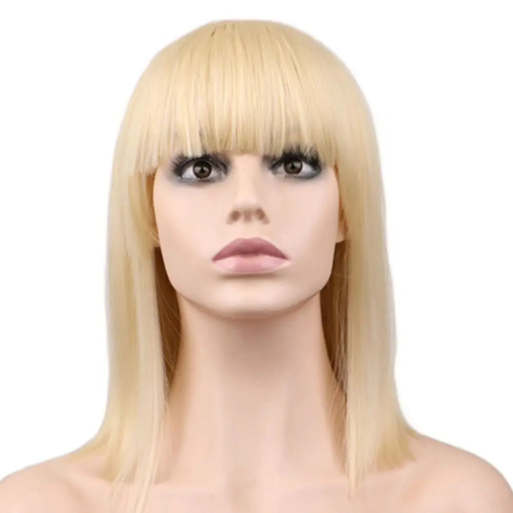 

Girls Blonde Role Play Bangs Straight Bob Wigs Halloween Cosplay Wigs Heat Resistant Fiber Synthetic Short Wigs