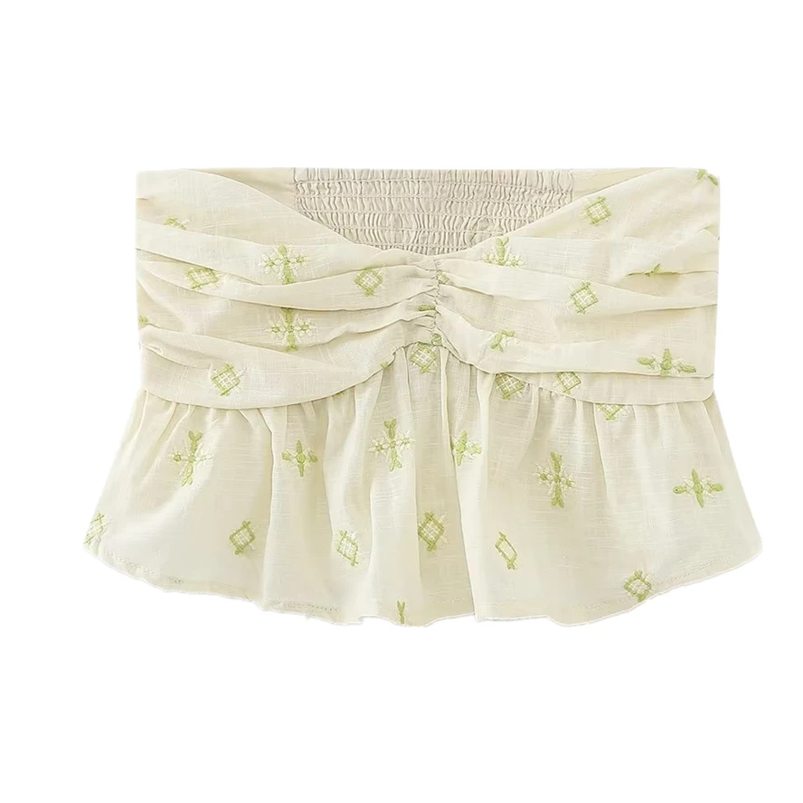 

Jenny&Dave 2023 New French Sexy Shirt For Summer Fashion Blogger Retro Flower Embroidery Tube Top