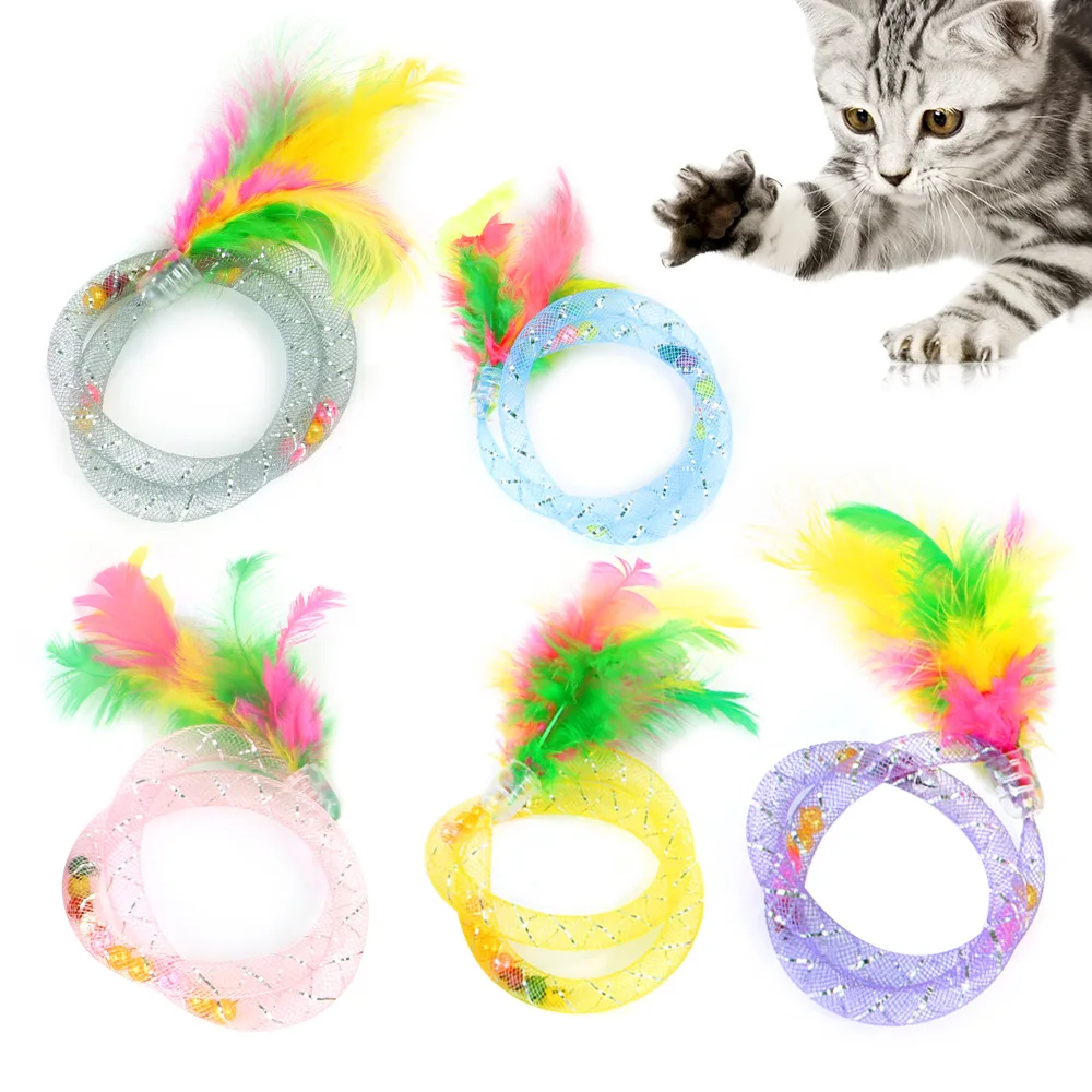 

5PCcat Hose Feather Toy Cat Toys Interactive Feather Toys Bell Spring Jumping Funny Cat Toy Pet Supplies Cute Cat Toy Plastic