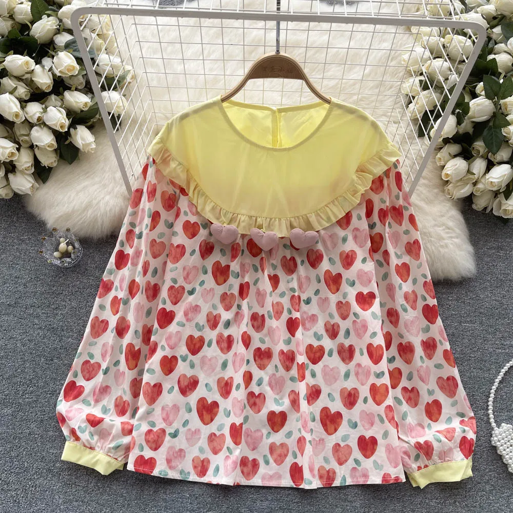 

VANOVICH Spring and Summer New Korean Style Three-dimensional Edible Tree Fungus Lantern Sleeve Loose Shirt Woman Sweet Tops