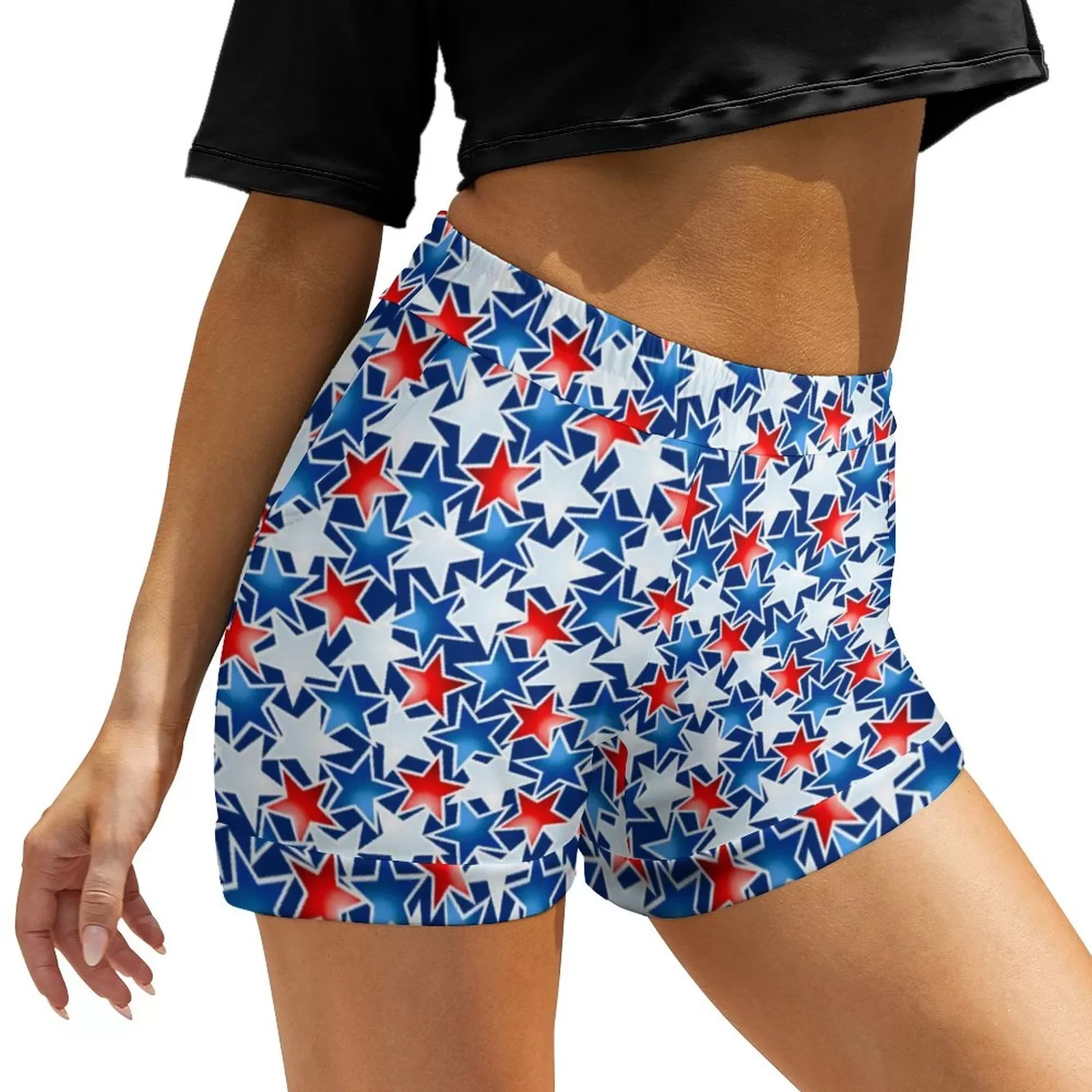 

NEW IN Red White And Blue Star Shorts High Waist Abstract Stars Print Y2k Shorts Trendy Short Pants Fashion Bottoms Present
