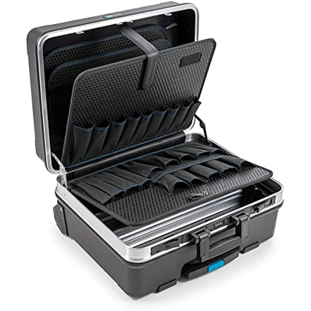 

B&W International GO Portable Wheeled Rolling Tool Case Box with Pocket Boards, Black tool chest