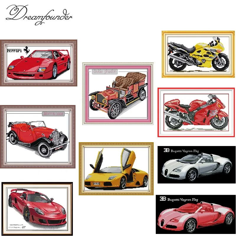 

Red car cross stitch set fashion pattern DMC color count print 18ct 14ct 11ct embroidery kit DIY handmade needlework supplies