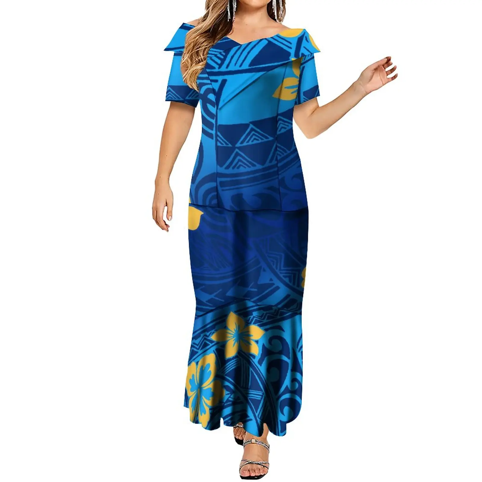 Women's Dress One-shoulder Elegant Maxi Dress Custom Polynesian Art Tribal Ethnic Dress Casual Dress
