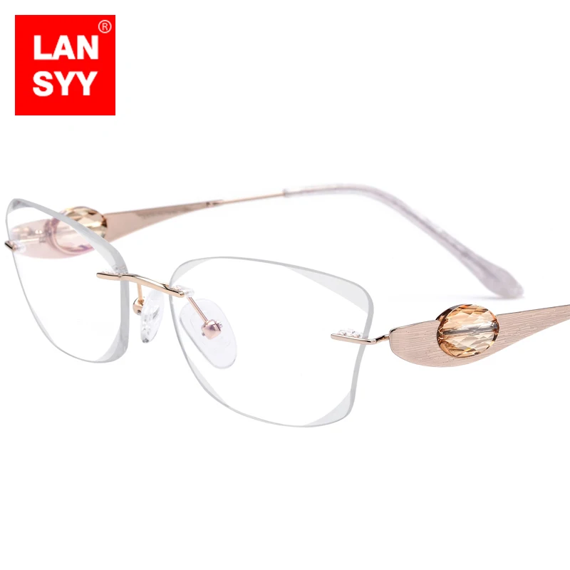 2022 Luxury Wire Titanium Rimless Glasses Optical Brand Designer Diamond Prescription Eyeglasses Spectacle Frame