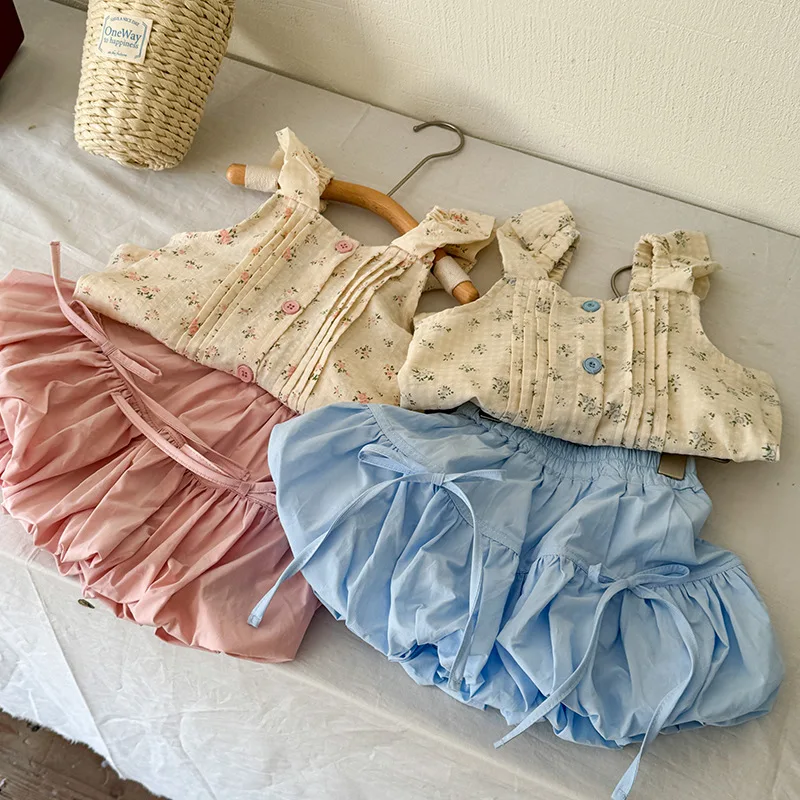 Короткие юбки для девочек Новинка лета 2024 детская одежда Свободная юбка с бантом