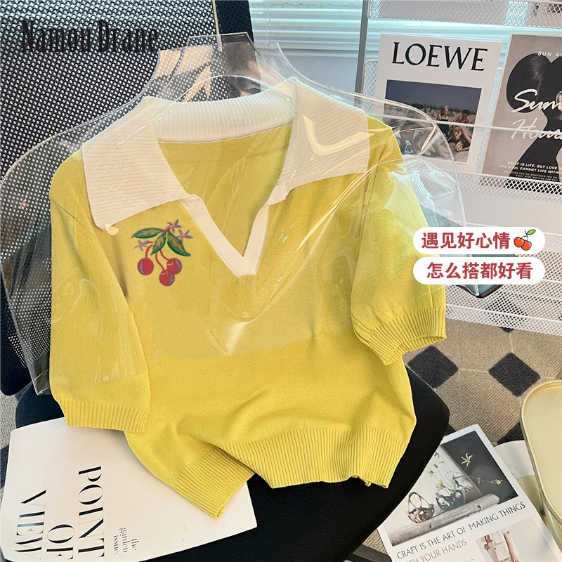 

Женский свитер с воротником-поло Namou Drane, летняя коллекция 2022, новая нишевая модель 2022, новое шикарное короткое пальто