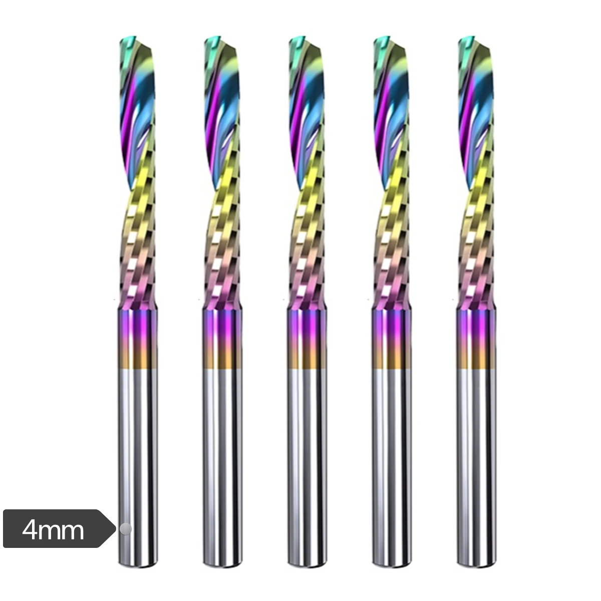 

5pcs 4mm Shank Single Flute CNC Coated Router Bit Tungsten Carbide Spiral End Mills Milling Cutter For Wood/PS/PP/PA/PVC Etc.