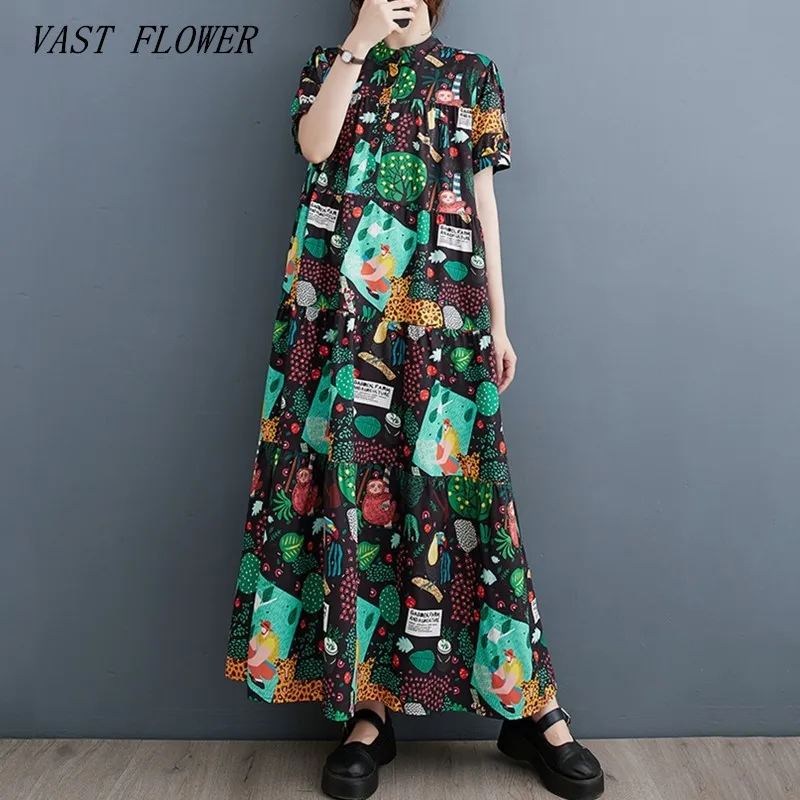 

short sleeve oversized vintage floral new in dresses for women casual loose long summer dress elegant clothing 2023