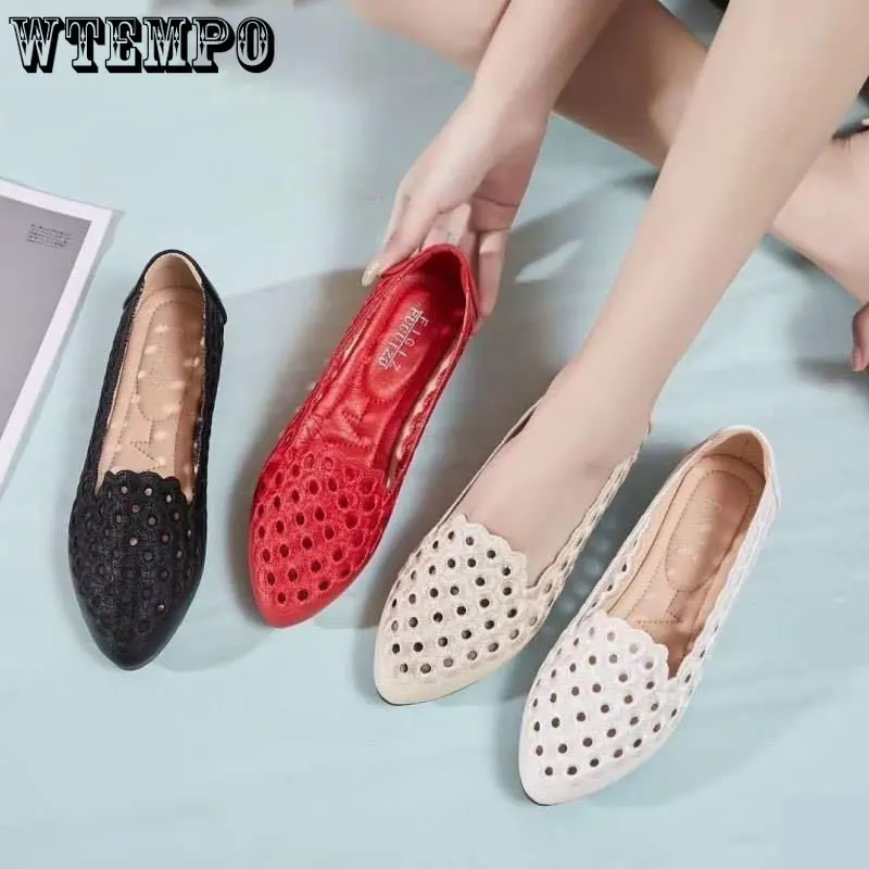 WTEMPO Ballet Shoes Women's Pointy Toe Flats Holes Shoe Hollow Slip on Lazy Moccasins Summer Comfy Walking Shoes Dropshipping