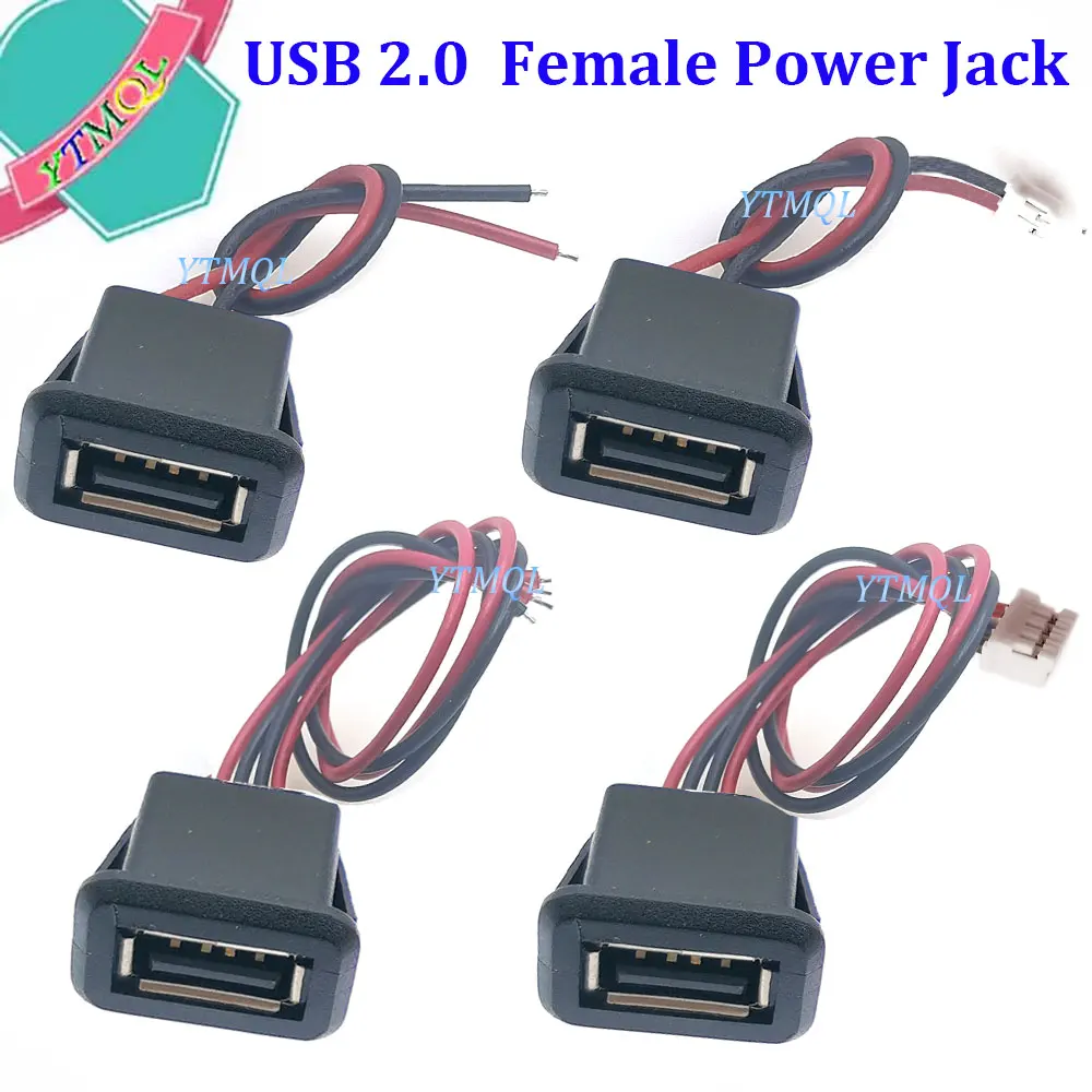 

10-100Pcs USB 2.0 Female Power Jack USB2.0 4Pin Charging Port Connector With PH2.0 Cable Electric Terminals USB Charger Socket
